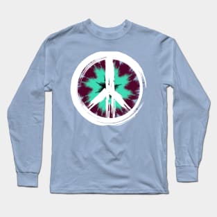 Maroon/Teal Tie-Dye Peace Sign Long Sleeve T-Shirt